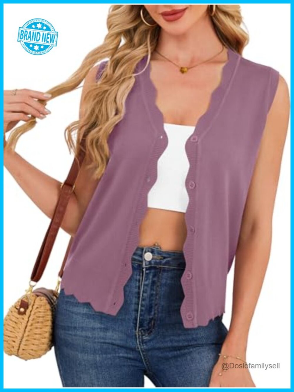 Sleeveless Knit Cardigan V-Neck Button Down Scalloped Sweater Vest